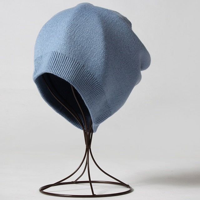 Winter Solid Color Real Cashmere Beanies Best Matched Beanies-Winter Hats-Arimonz-deanim blue-without pompom-Arimonz