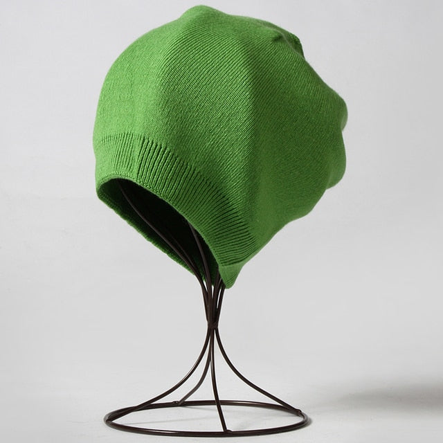 Winter Solid Color Real Cashmere Beanies Best Matched Beanies-Winter Hats-Arimonz-green-without pompom-Arimonz