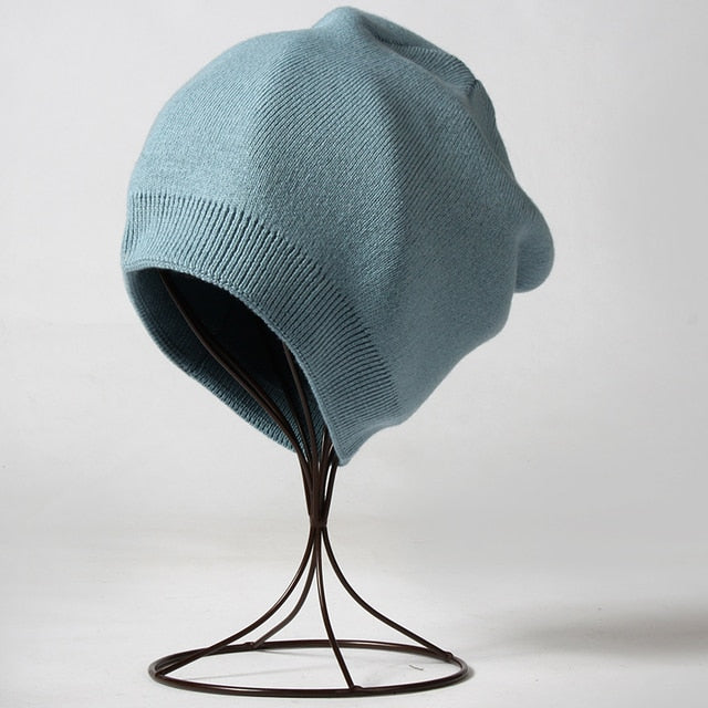 Winter Solid Color Real Cashmere Beanies Best Matched Beanies-Winter Hats-Arimonz-grey blue-without pompom-Arimonz