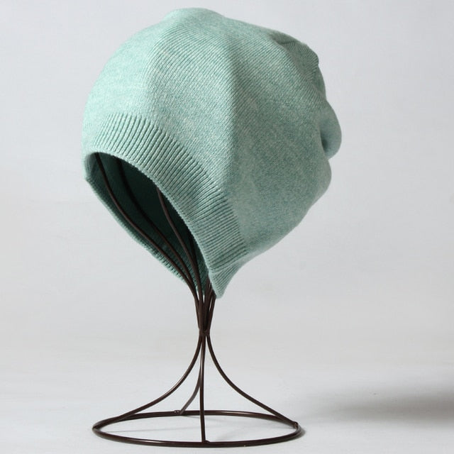Winter Solid Color Real Cashmere Beanies Best Matched Beanies-Winter Hats-Arimonz-light green-without pompom-Arimonz