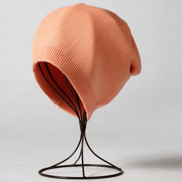 Winter Solid Color Real Cashmere Beanies Best Matched Beanies-Winter Hats-Arimonz-light orange-without pompom-Arimonz