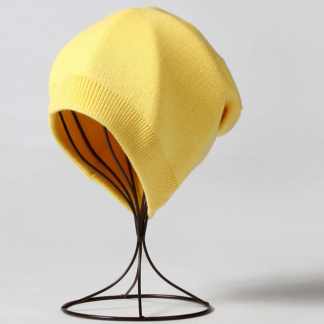 Winter Solid Color Real Cashmere Beanies Best Matched Beanies-Winter Hats-Arimonz-light yellow-without pompom-Arimonz