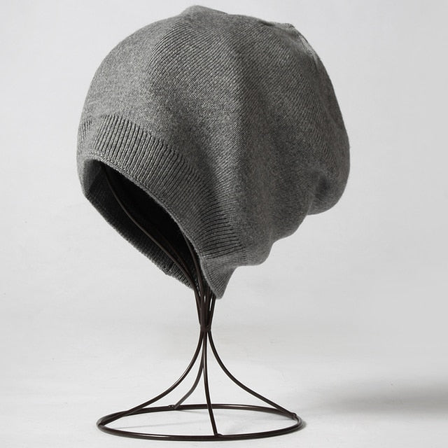 Winter Solid Color Real Cashmere Beanies Best Matched Beanies-Winter Hats-Arimonz-middle grey-without pompom-Arimonz