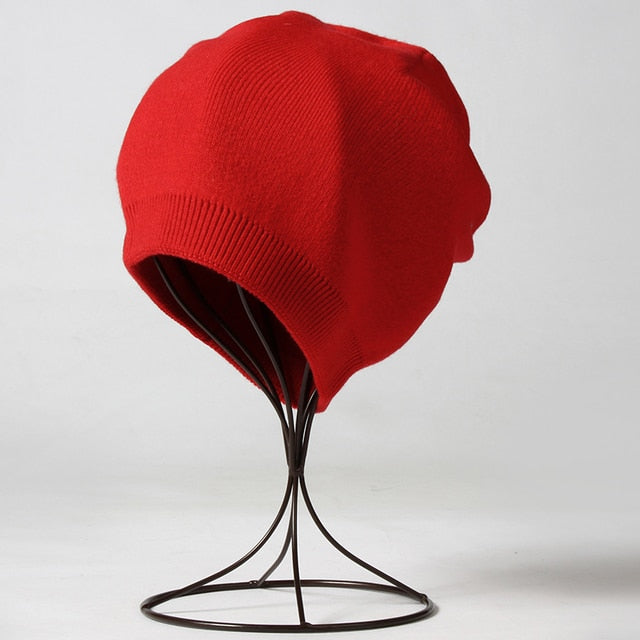 Winter Solid Color Real Cashmere Beanies Best Matched Beanies-Winter Hats-Arimonz-red-without pompom-Arimonz