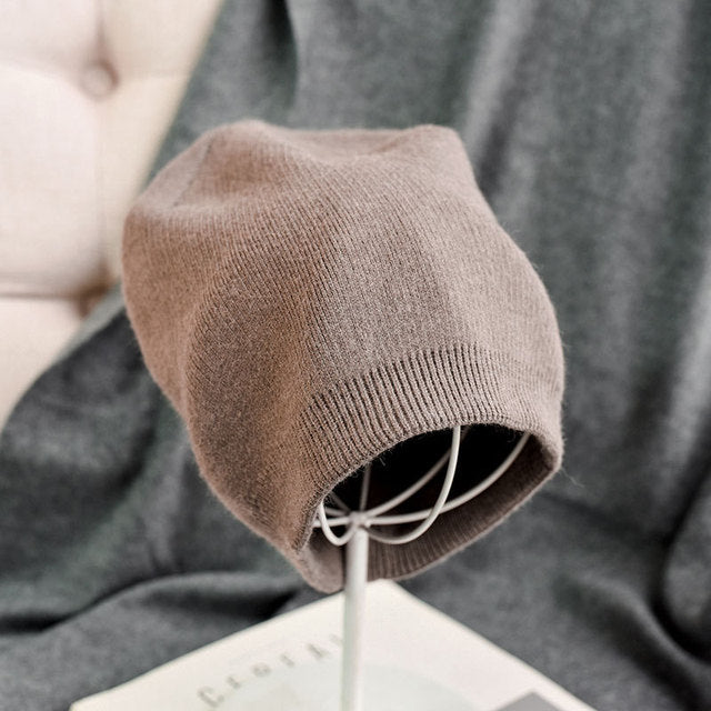 Winter Solid Color Real Cashmere Beanies Best Matched Beanies-Winter Hats-Arimonz-taupe-without pompom-Arimonz