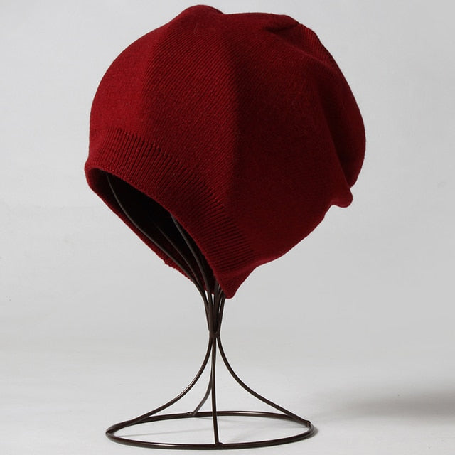 Winter Solid Color Real Cashmere Beanies Best Matched Beanies-Winter Hats-Arimonz-wine-without pompom-Arimonz