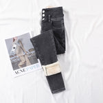 Winter Thick Velvet Women High Waist Skinny Jeans Warm Slim Fit Pants-Skinny Jeans-Arimonz-Gray Three Buttons-25-Arimonz