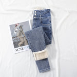 Winter Thick Velvet Women High Waist Skinny Jeans Warm Slim Fit Pants-Skinny Jeans-Arimonz-Vintage Blue Three Buttons-25-Arimonz