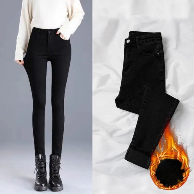 Winter Thick Velvet Women jeans High Waist Skinny Jeans Denim Pants-Skinny Jeans-Arimonz-black velvet-25-Arimonz