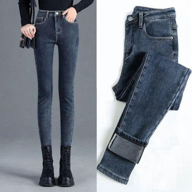 Winter Thick Velvet Women jeans High Waist Skinny Jeans Denim Pants-Skinny Jeans-Arimonz-dark blue spring-25-Arimonz
