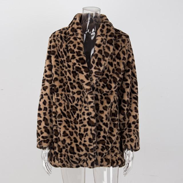 Winter Warm Plush Teddy Coat Long Leopard Print Faux Fur Jacket-Fuzzy Jackets-Arimonz-Arimonz