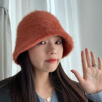 Winter Women Solid Color Fur Hat Bucket Cap Fisherman Hat Bucket Hat-Bucket Hats-Arimonz-A-Brown-Arimonz