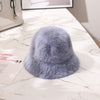 Winter Women Solid Color Fur Hat Bucket Cap Fisherman Hat Bucket Hat-Bucket Hats-Arimonz-B-Haze blue-Arimonz