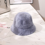 Winter Women Solid Color Fur Hat Bucket Cap Fisherman Hat Bucket Hat-Bucket Hats-Arimonz-B-Haze blue-Arimonz