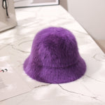 Winter Women Solid Color Fur Hat Bucket Cap Fisherman Hat Bucket Hat-Bucket Hats-Arimonz-B-Purple-Arimonz