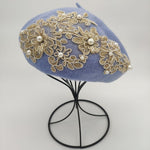 Winter Wool Beret With Lace And Pearls Female Wool Cap-Winter Hats-Arimonz-blue-Arimonz