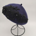 Winter Wool Beret With Lace And Pearls Female Wool Cap-Winter Hats-Arimonz-navy-Arimonz