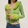Woman Cardigan Sweaters With Fur Trim Collar Women Cropped Sweater-Fuzzy Jackets-Arimonz-Arimonz
