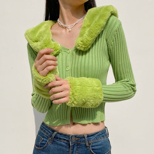 Woman Cardigan Sweaters With Fur Trim Collar Women Cropped Sweater-Fuzzy Jackets-Arimonz-Arimonz