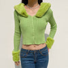 Woman Cardigan Sweaters With Fur Trim Collar Women Cropped Sweater-Fuzzy Jackets-Arimonz-Arimonz