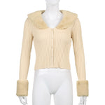 Woman Cardigan Sweaters With Fur Trim Collar Women Cropped Sweater-Fuzzy Jackets-Arimonz-Arimonz