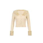 Woman Cardigan Sweaters With Fur Trim Collar Women Cropped Sweater-Fuzzy Jackets-Arimonz-S-Beige-Arimonz