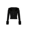 Woman Cardigan Sweaters With Fur Trim Collar Women Cropped Sweater-Fuzzy Jackets-Arimonz-S-Black-Arimonz