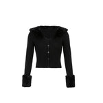 Woman Cardigan Sweaters With Fur Trim Collar Women Cropped Sweater-Fuzzy Jackets-Arimonz-S-Black-Arimonz