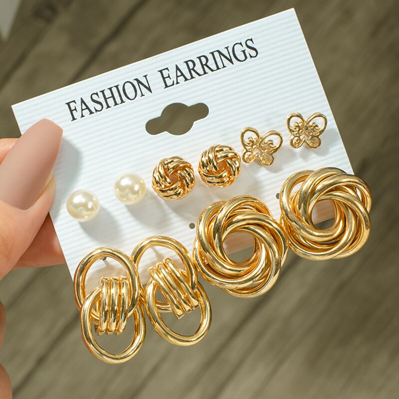 Woman Earrings Set Gold Color Metal Earrings For Women Hoop Earrings-Drop Earrings-Arimonz-Arimonz