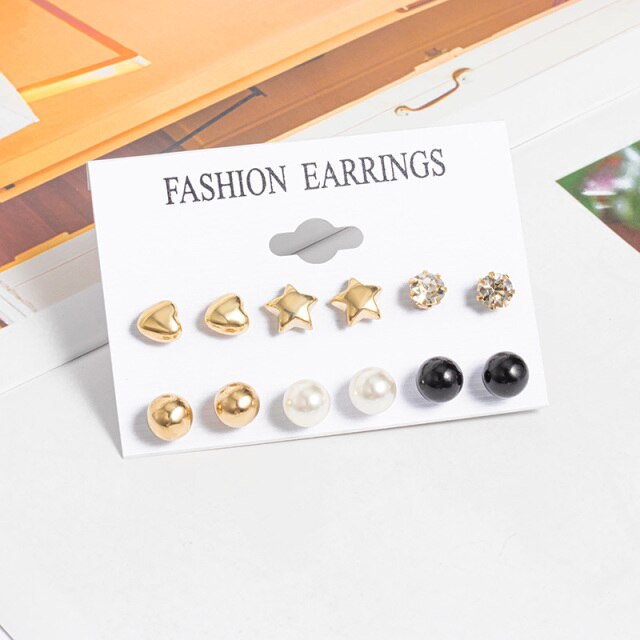 Woman Earrings Set Gold Color Metal Earrings For Women Hoop Earrings-Drop Earrings-Arimonz-Gold Set 294-Arimonz