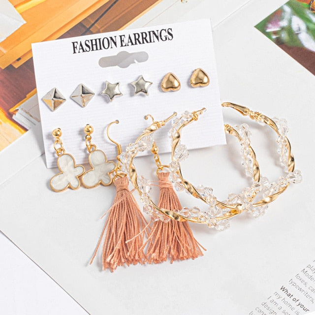 Woman Earrings Set Gold Color Metal Earrings For Women Hoop Earrings-Drop Earrings-Arimonz-Gold Set 713-Arimonz