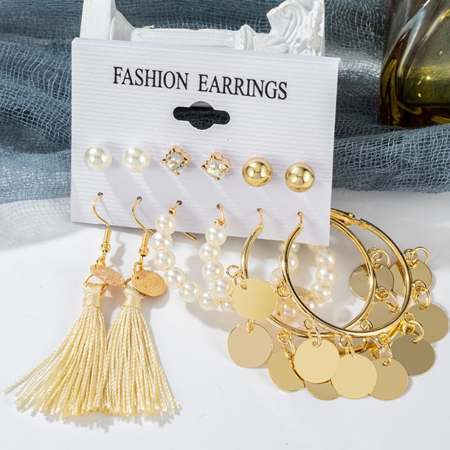 Woman Earrings Set Gold Color Metal Earrings For Women Hoop Earrings-Drop Earrings-Arimonz-Gold Set 925-Arimonz