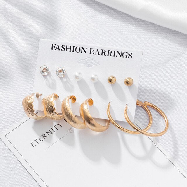 Woman Earrings Set Gold Color Metal Earrings For Women Hoop Earrings-Drop Earrings-Arimonz-Gold Set 933-Arimonz