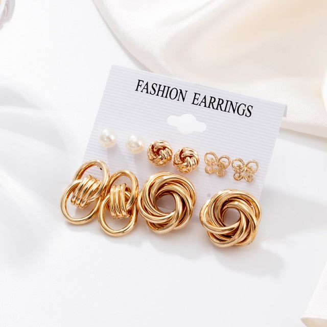 Woman Earrings Set Gold Color Metal Earrings For Women Hoop Earrings-Drop Earrings-Arimonz-Gold Set 942-Arimonz