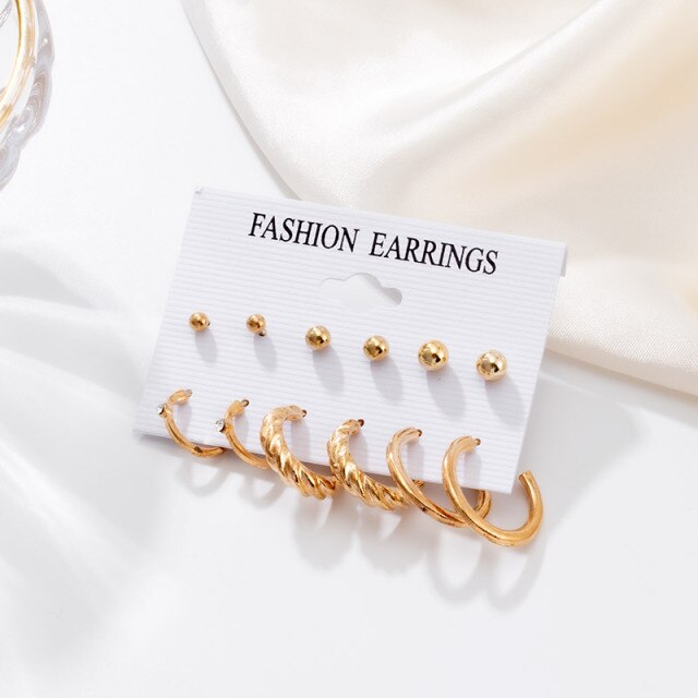Woman Earrings Set Gold Color Metal Earrings For Women Hoop Earrings-Drop Earrings-Arimonz-Gold Set 943-Arimonz