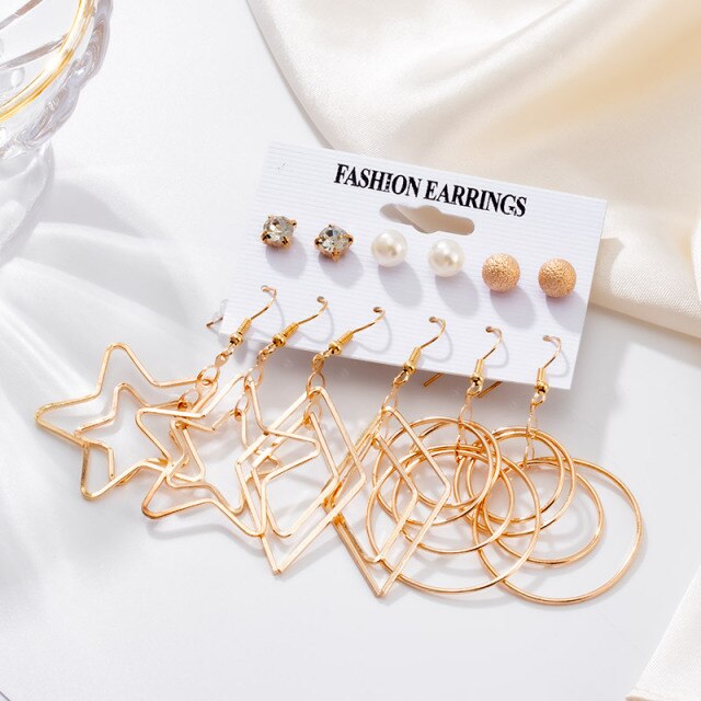 Woman Earrings Set Gold Color Metal Earrings For Women Hoop Earrings-Drop Earrings-Arimonz-Gold Set 948-Arimonz