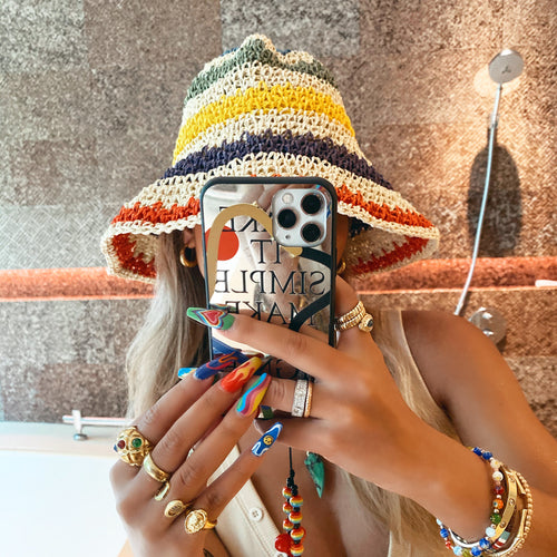 Woman Sun Straw Handmade Rainbow Striped Crochet Beach Bucket Hat-Summer Hats-Arimonz-Arimonz