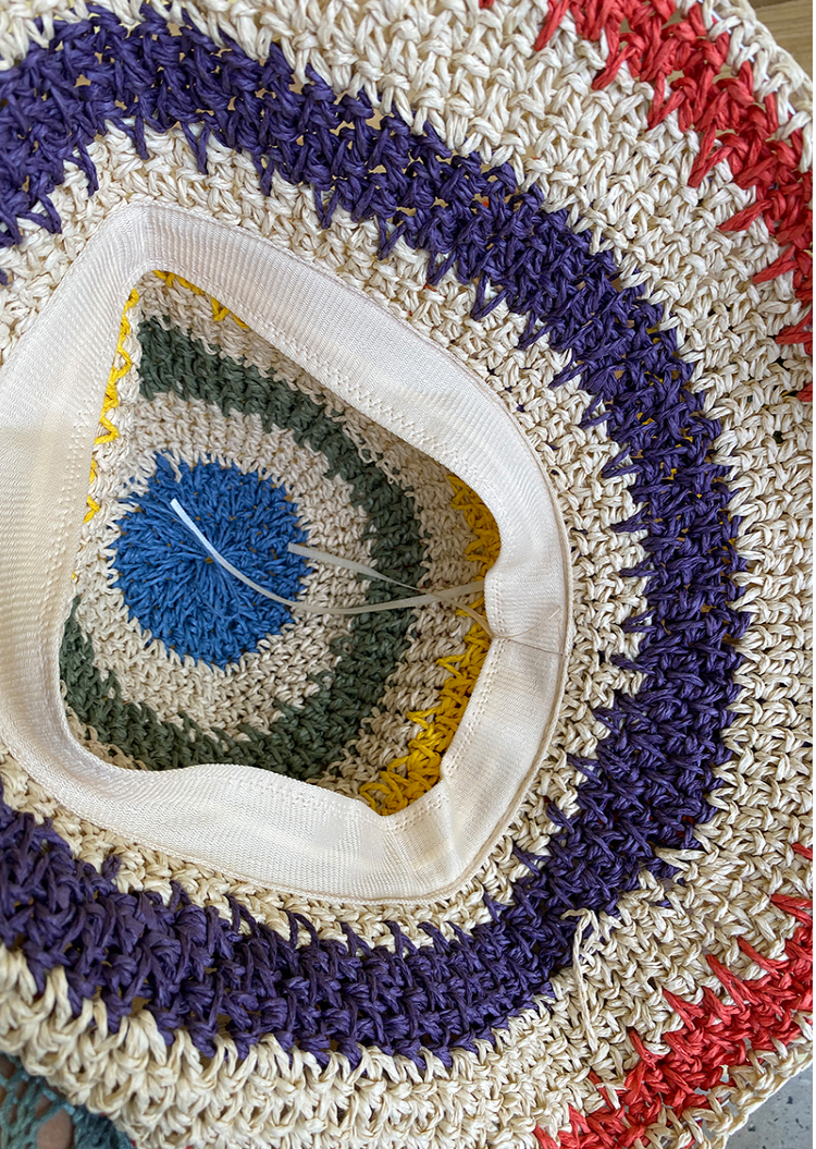 Woman Sun Straw Handmade Rainbow Striped Crochet Beach Bucket Hat-Summer Hats-Arimonz-Arimonz