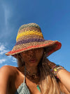 Woman Sun Straw Handmade Rainbow Striped Crochet Beach Bucket Hat-Summer Hats-Arimonz-Arimonz