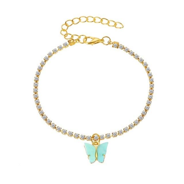 Women Anklet Fashion Butterfly Decor Ankle Charm Bracelet Beach Anklet Ankle Chain Jewelry-Anklets-Arimonz-Aqua Green-Arimonz