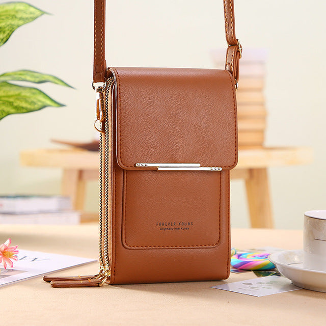 Women Bags Wallet Touch Screen Phone Crossbody Shoulder Strap Handbag-Handbags-Arimonz-Brown-Arimonz