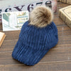 Women Baseball Cap Winter Corduroy Suede Baseball Hat With Pompom-Winter Hats-Arimonz-Arimonz