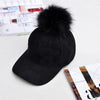 Women Baseball Cap Winter Corduroy Suede Baseball Hat With Pompom-Winter Hats-Arimonz-Black-Arimonz