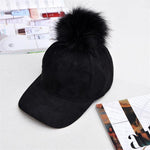 Women Baseball Cap Winter Corduroy Suede Baseball Hat With Pompom-Winter Hats-Arimonz-Black-Arimonz