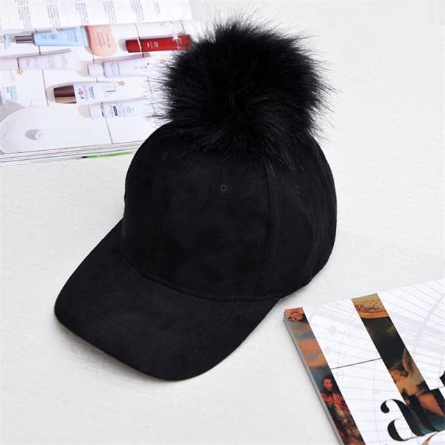 Women Baseball Cap Winter Corduroy Suede Baseball Hat With Pompom-Winter Hats-Arimonz-Black-Arimonz