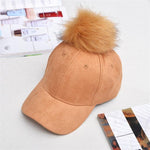 Women Baseball Cap Winter Corduroy Suede Baseball Hat With Pompom-Winter Hats-Arimonz-Brown-Arimonz