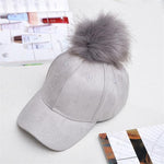 Women Baseball Cap Winter Corduroy Suede Baseball Hat With Pompom-Winter Hats-Arimonz-Gray-Arimonz