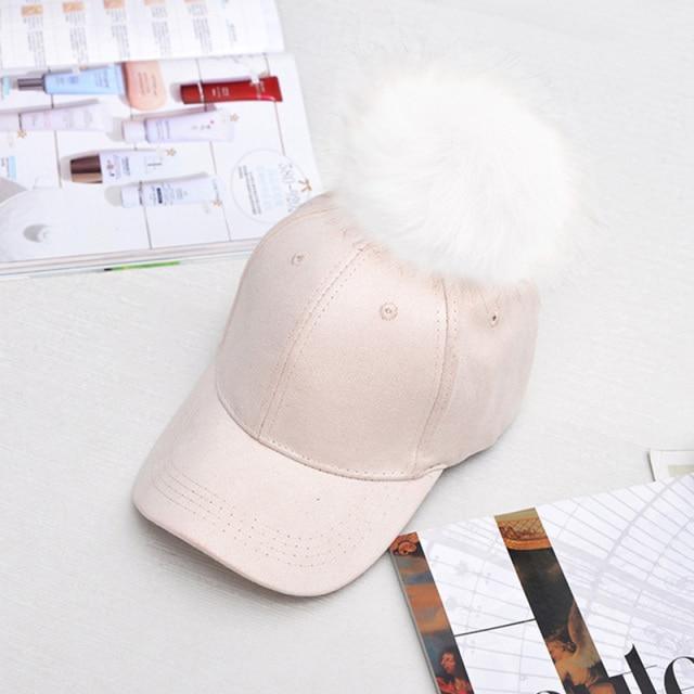 Women Baseball Cap Winter Corduroy Suede Baseball Hat With Pompom-Winter Hats-Arimonz-Peach-Arimonz