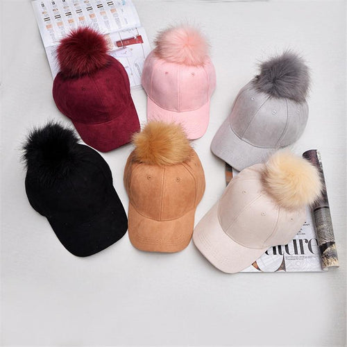 Women Baseball Cap Winter Corduroy Suede Baseball Hat With Pompom-Winter Hats-Arimonz-Arimonz