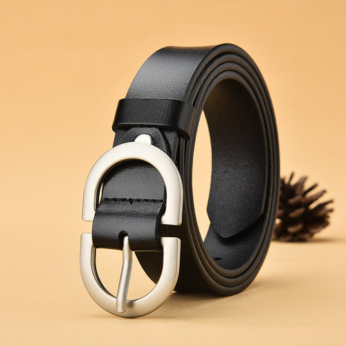 Women Belt Female Latest Needle Free Metal Round Buckle Belt Jeans-Belts-Arimonz-Arimonz